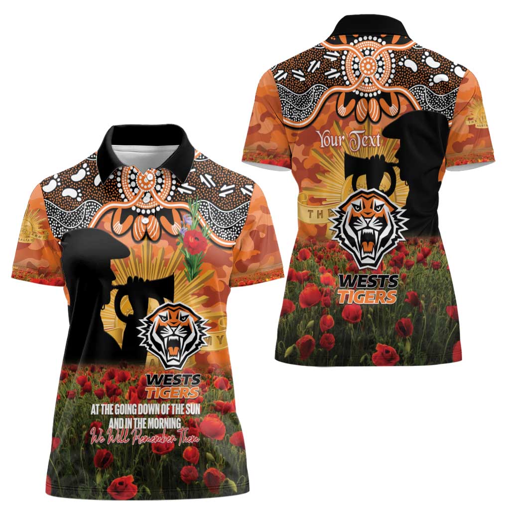 Personalised Tigers Rugby ANZAC Day Women Polo Shirt Last Post Poppy We Will Remember Them