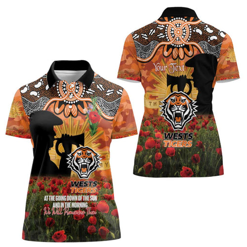 Personalised Tigers Rugby ANZAC Day Women Polo Shirt Last Post Poppy We Will Remember Them