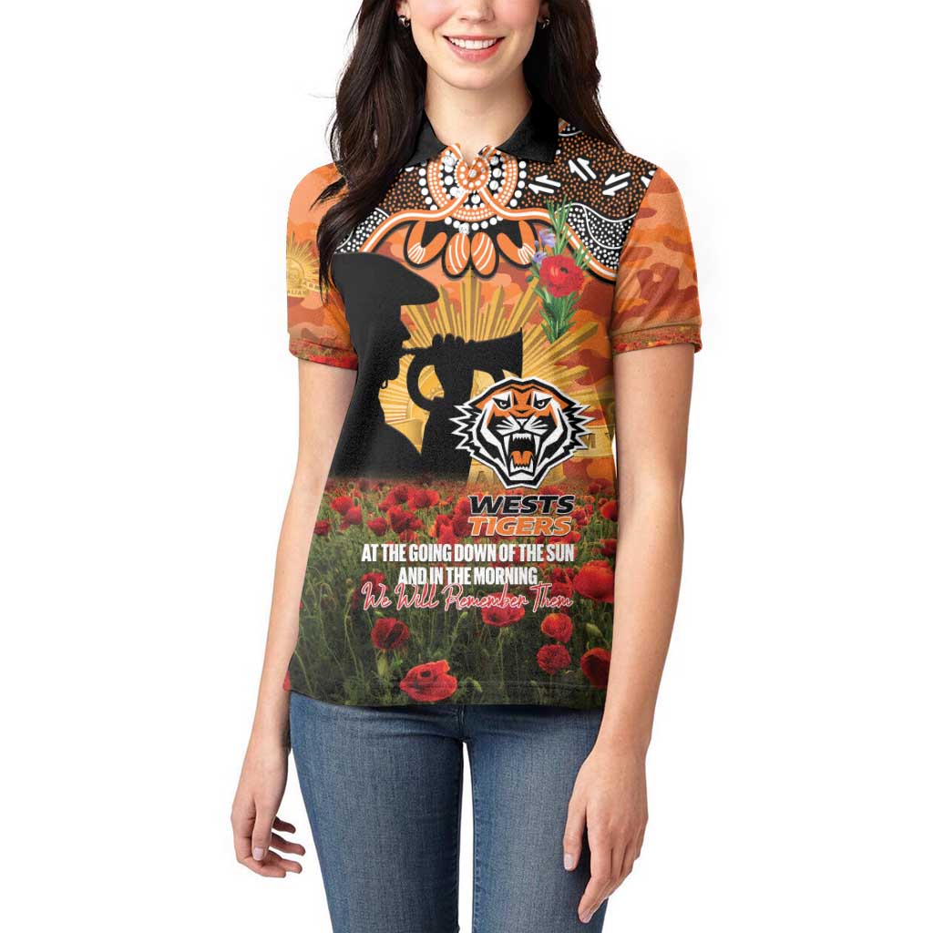 Personalised Tigers Rugby ANZAC Day Women Polo Shirt Last Post Poppy We Will Remember Them