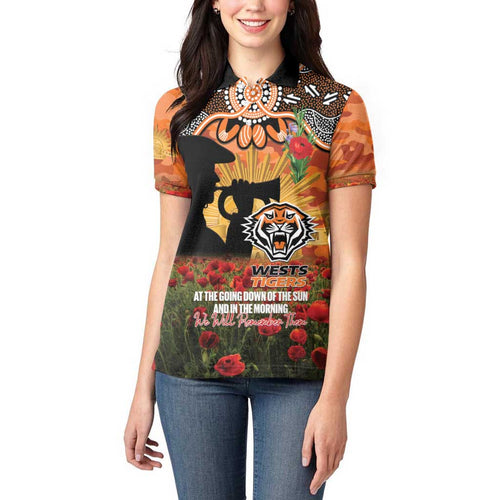 Personalised Tigers Rugby ANZAC Day Women Polo Shirt Last Post Poppy We Will Remember Them
