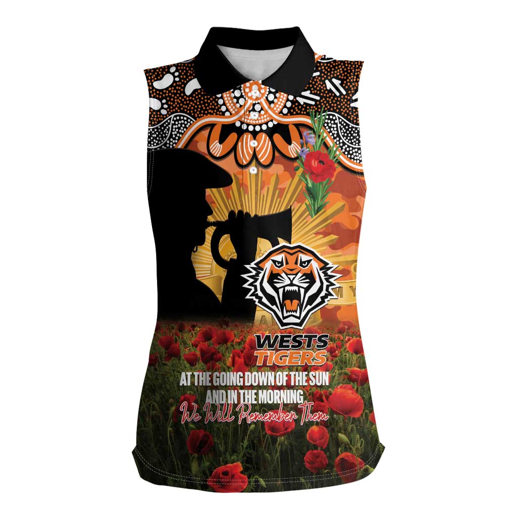 Personalised Tigers Rugby ANZAC Day Women Sleeveless Polo Shirt Last Post Poppy We Will Remember Them