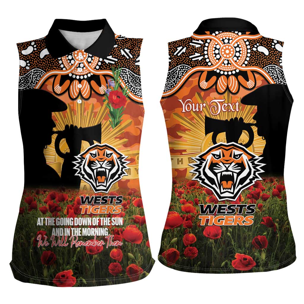 Personalised Tigers Rugby ANZAC Day Women Sleeveless Polo Shirt Last Post Poppy We Will Remember Them