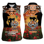 Personalised Tigers Rugby ANZAC Day Women Sleeveless Polo Shirt Last Post Poppy We Will Remember Them