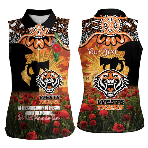 Personalised Tigers Rugby ANZAC Day Women Sleeveless Polo Shirt Last Post Poppy We Will Remember Them