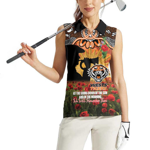 Personalised Tigers Rugby ANZAC Day Women Sleeveless Polo Shirt Last Post Poppy We Will Remember Them