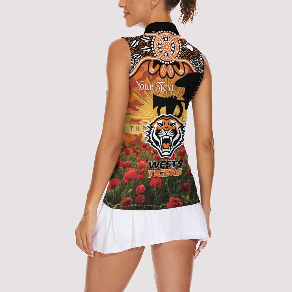 Personalised Tigers Rugby ANZAC Day Women Sleeveless Polo Shirt Last Post Poppy We Will Remember Them