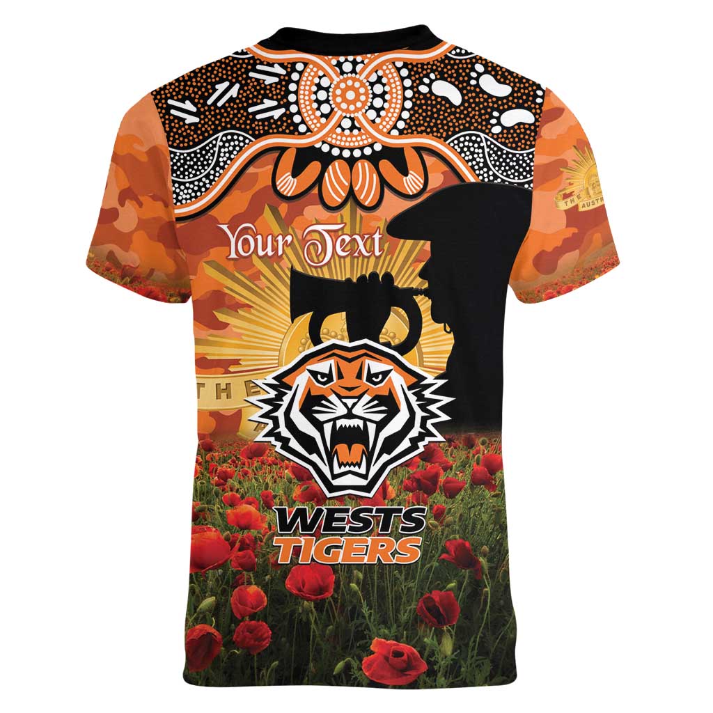 Personalised Tigers Rugby ANZAC Day Women V-Neck T-Shirt Last Post Poppy We Will Remember Them