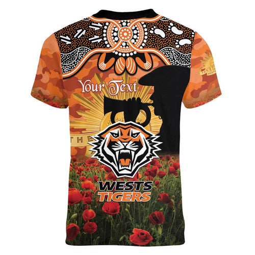 Personalised Tigers Rugby ANZAC Day Women V-Neck T-Shirt Last Post Poppy We Will Remember Them