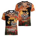 Personalised Tigers Rugby ANZAC Day Women V-Neck T-Shirt Last Post Poppy We Will Remember Them