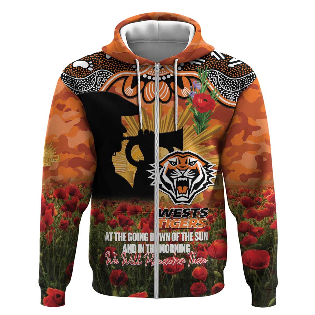 Personalised Tigers Rugby ANZAC Day Zip Hoodie Last Post Poppy We Will Remember Them