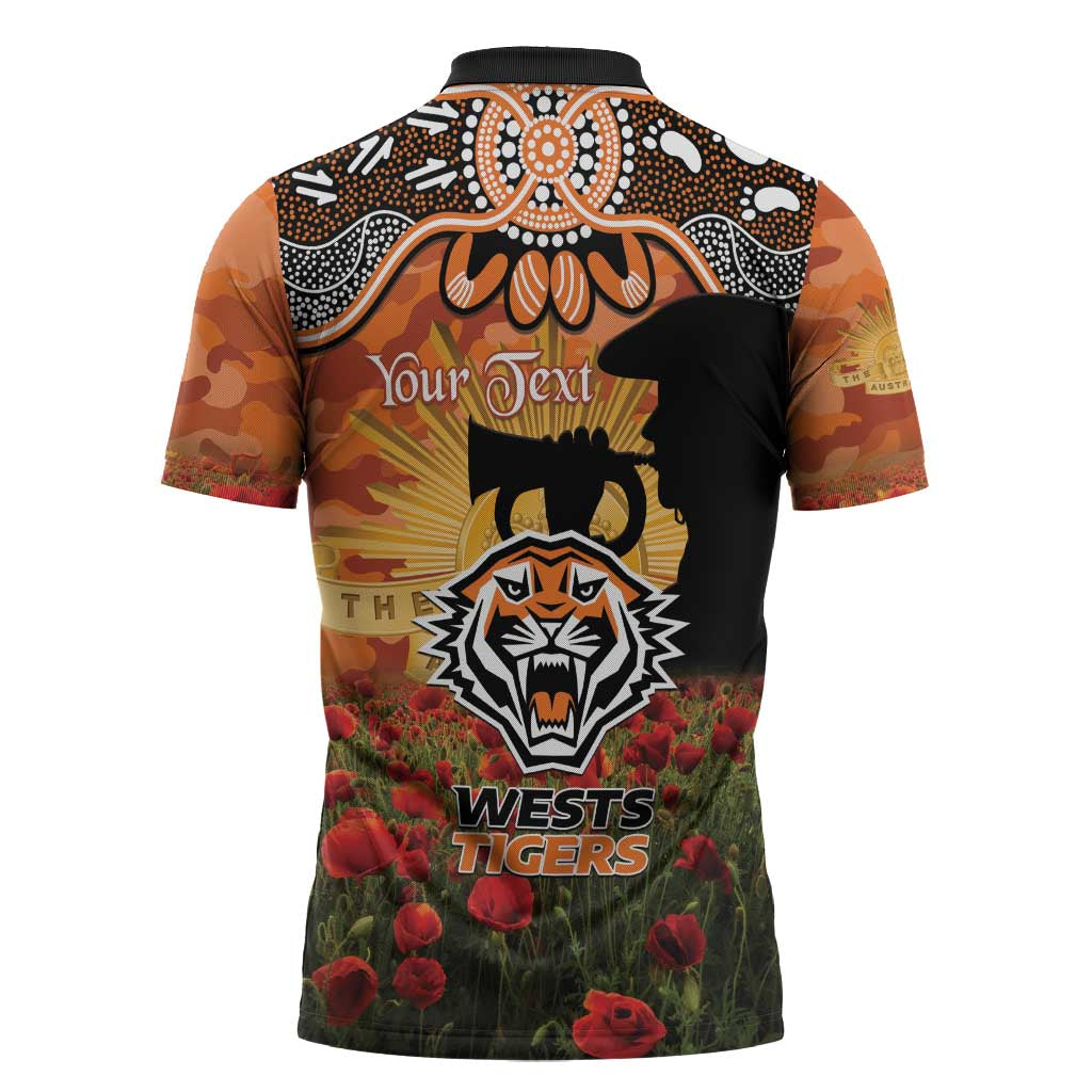 Personalised Tigers Rugby ANZAC Day Zipper Polo Shirt Last Post Poppy We Will Remember Them