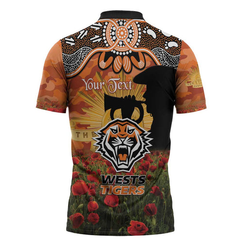 Personalised Tigers Rugby ANZAC Day Zipper Polo Shirt Last Post Poppy We Will Remember Them