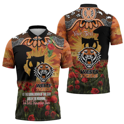 Personalised Tigers Rugby ANZAC Day Zipper Polo Shirt Last Post Poppy We Will Remember Them
