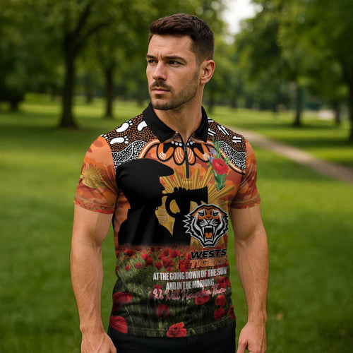 Personalised Tigers Rugby ANZAC Day Zipper Polo Shirt Last Post Poppy We Will Remember Them