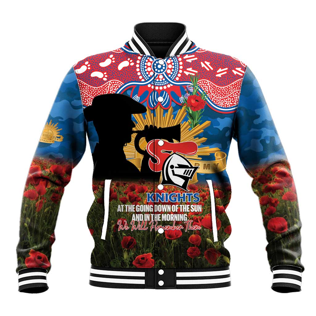 Personalised Knights Rugby ANZAC Day Baseball Jacket Last Post Poppy We Will Remember Them