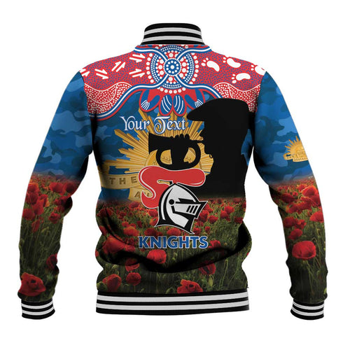 Personalised Knights Rugby ANZAC Day Baseball Jacket Last Post Poppy We Will Remember Them