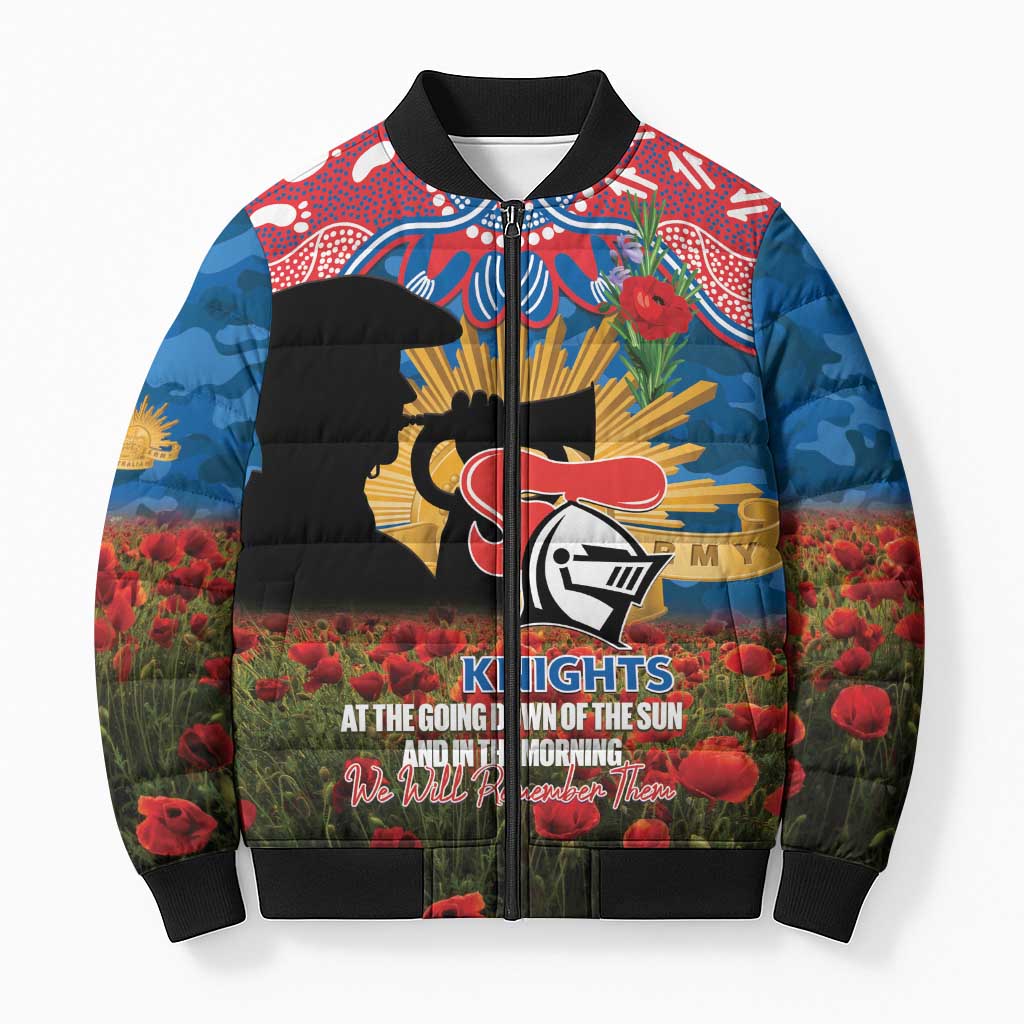 Personalised Knights Rugby ANZAC Day Bomber Puffer Jacket Last Post Poppy We Will Remember Them