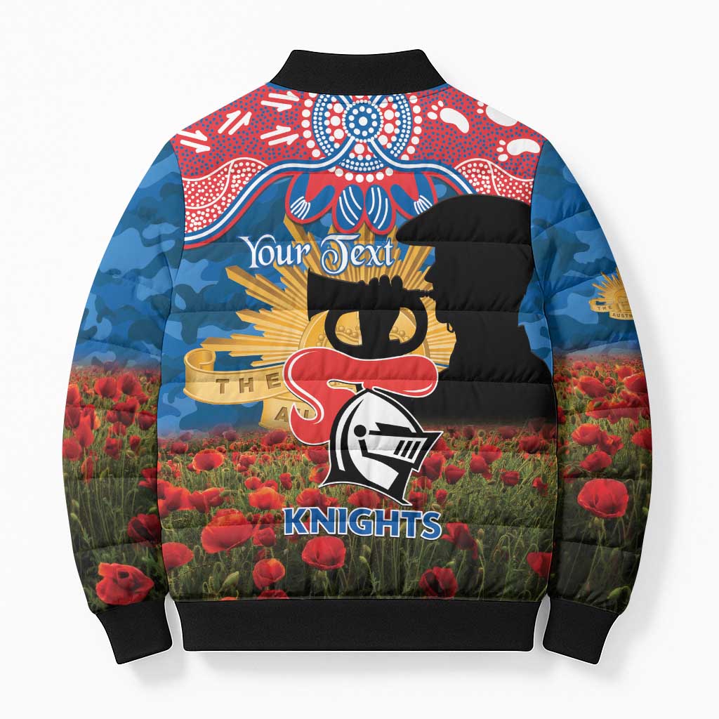 Personalised Knights Rugby ANZAC Day Bomber Puffer Jacket Last Post Poppy We Will Remember Them