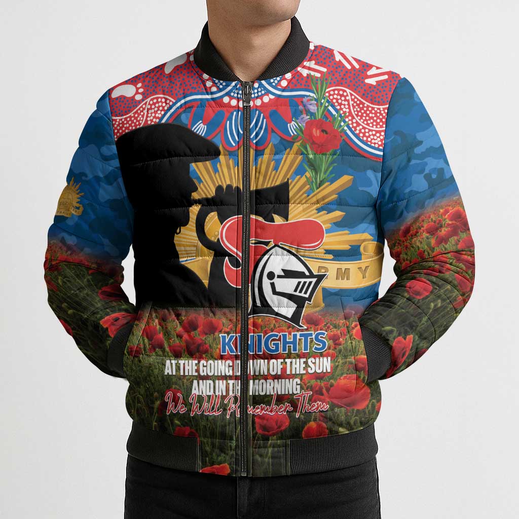 Personalised Knights Rugby ANZAC Day Bomber Puffer Jacket Last Post Poppy We Will Remember Them