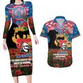 Personalised Knights Rugby ANZAC Day Couples Matching Long Sleeve Bodycon Dress and Hawaiian Shirt Last Post Poppy We Will Remember Them