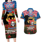 Personalised Knights Rugby ANZAC Day Couples Matching Long Sleeve Bodycon Dress and Hawaiian Shirt Last Post Poppy We Will Remember Them