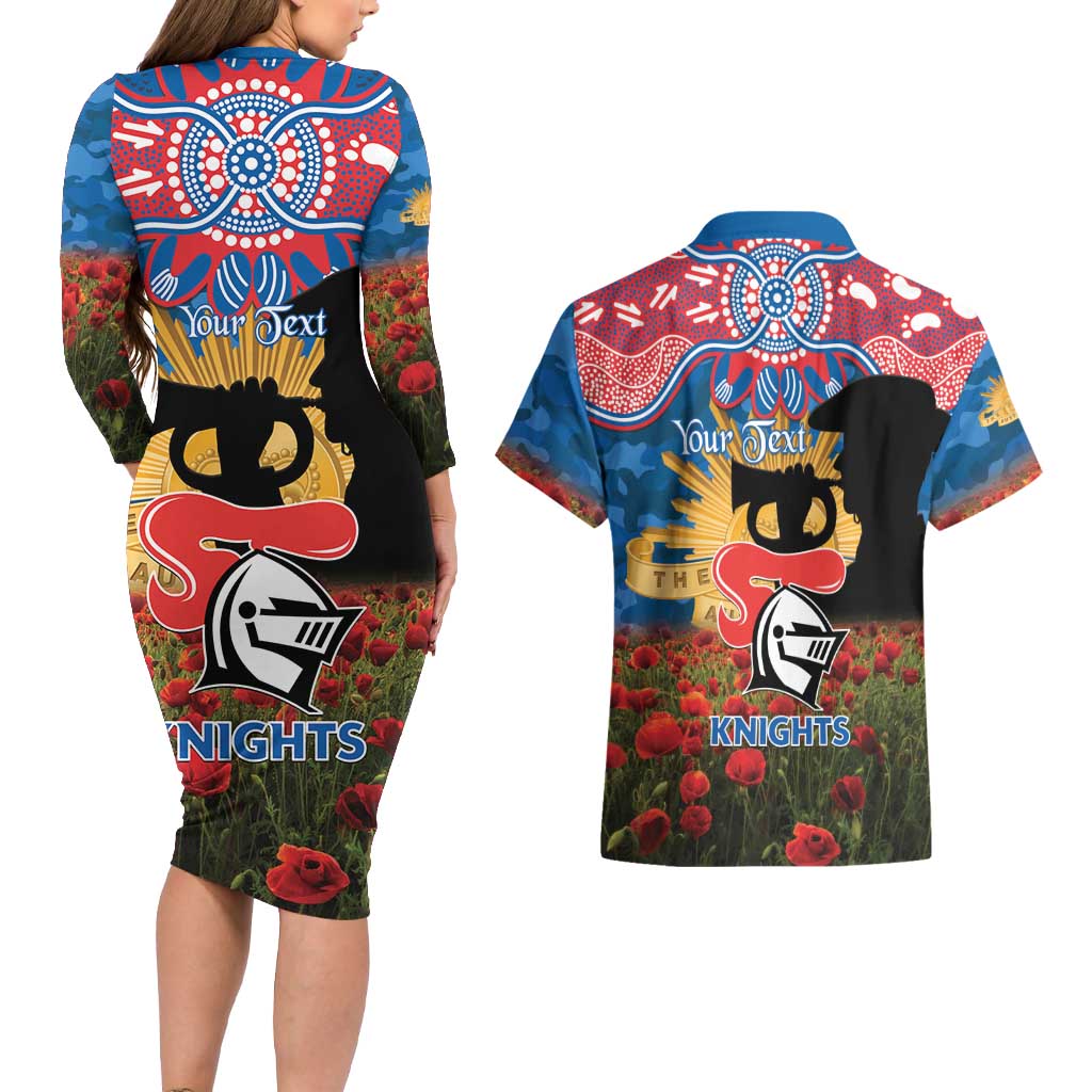 Personalised Knights Rugby ANZAC Day Couples Matching Long Sleeve Bodycon Dress and Hawaiian Shirt Last Post Poppy We Will Remember Them
