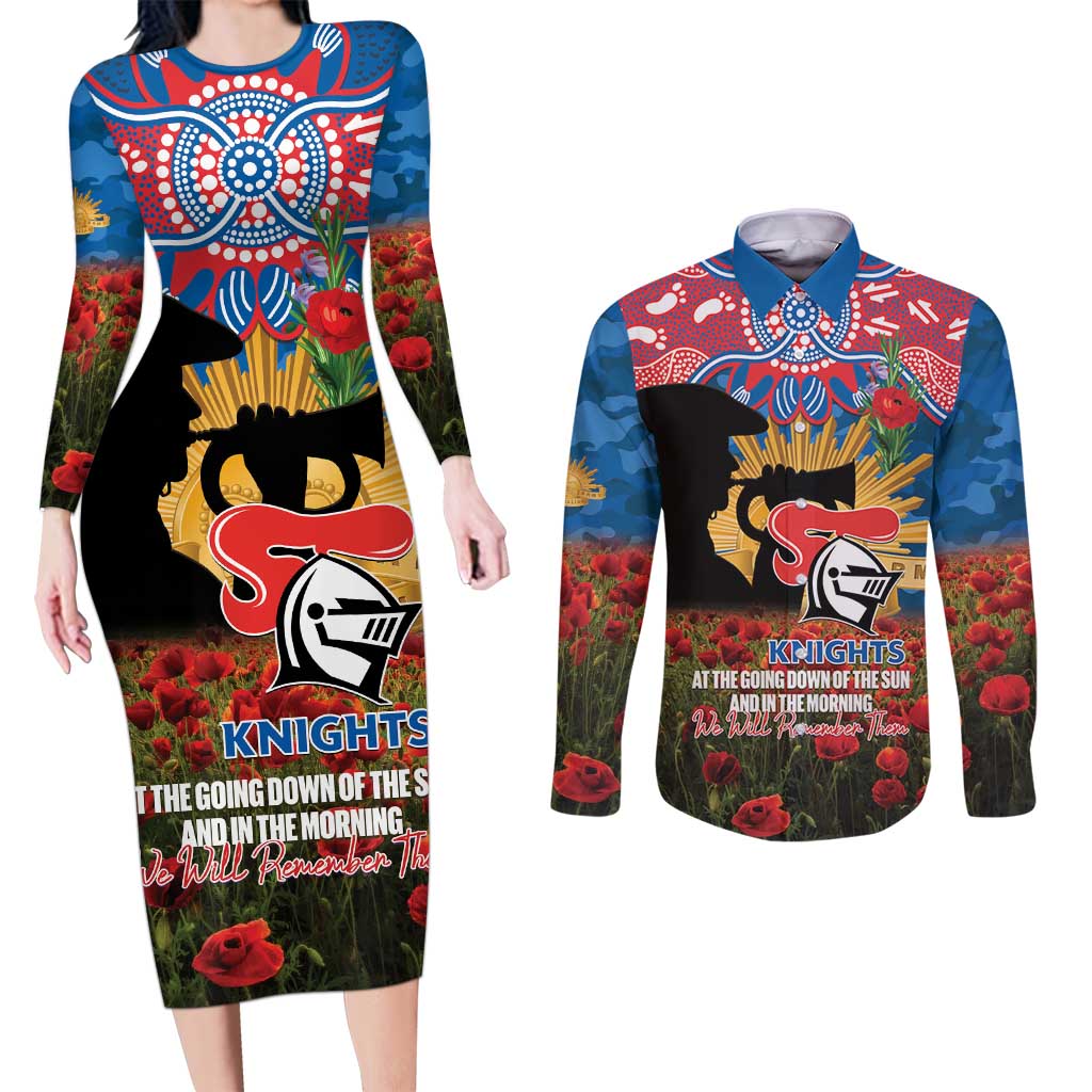 Personalised Knights Rugby ANZAC Day Couples Matching Long Sleeve Bodycon Dress and Long Sleeve Button Shirt Last Post Poppy We Will Remember Them