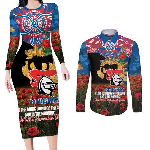 Personalised Knights Rugby ANZAC Day Couples Matching Long Sleeve Bodycon Dress and Long Sleeve Button Shirt Last Post Poppy We Will Remember Them