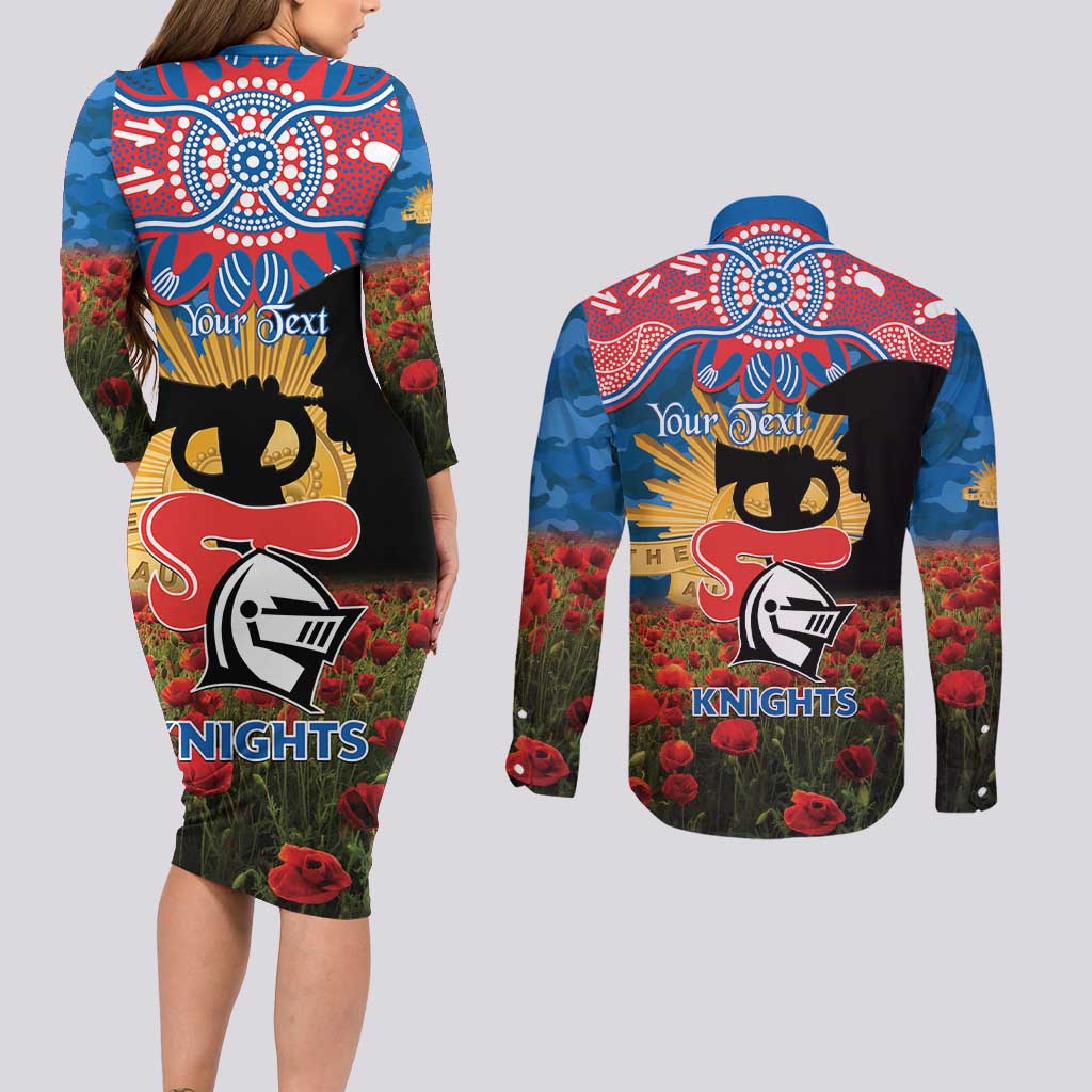 Personalised Knights Rugby ANZAC Day Couples Matching Long Sleeve Bodycon Dress and Long Sleeve Button Shirt Last Post Poppy We Will Remember Them