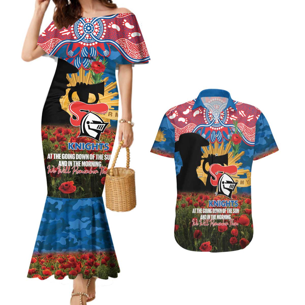 Personalised Knights Rugby ANZAC Day Couples Matching Mermaid Dress and Hawaiian Shirt Last Post Poppy We Will Remember Them