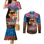 Personalised Knights Rugby ANZAC Day Couples Matching Mermaid Dress and Long Sleeve Button Shirt Last Post Poppy We Will Remember Them