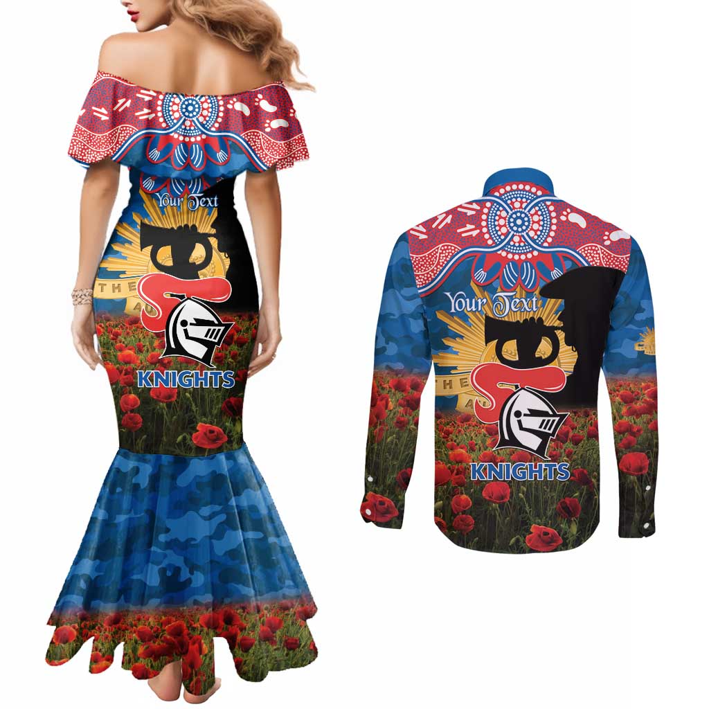 Personalised Knights Rugby ANZAC Day Couples Matching Mermaid Dress and Long Sleeve Button Shirt Last Post Poppy We Will Remember Them