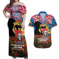 Personalised Knights Rugby ANZAC Day Couples Matching Off Shoulder Maxi Dress and Hawaiian Shirt Last Post Poppy We Will Remember Them