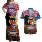 Personalised Knights Rugby ANZAC Day Couples Matching Off Shoulder Maxi Dress and Hawaiian Shirt Last Post Poppy We Will Remember Them