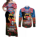 Personalised Knights Rugby ANZAC Day Couples Matching Off Shoulder Maxi Dress and Long Sleeve Button Shirt Last Post Poppy We Will Remember Them