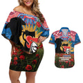Personalised Knights Rugby ANZAC Day Couples Matching Off Shoulder Short Dress and Hawaiian Shirt Last Post Poppy We Will Remember Them