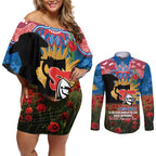 Personalised Knights Rugby ANZAC Day Couples Matching Off Shoulder Short Dress and Long Sleeve Button Shirt Last Post Poppy We Will Remember Them