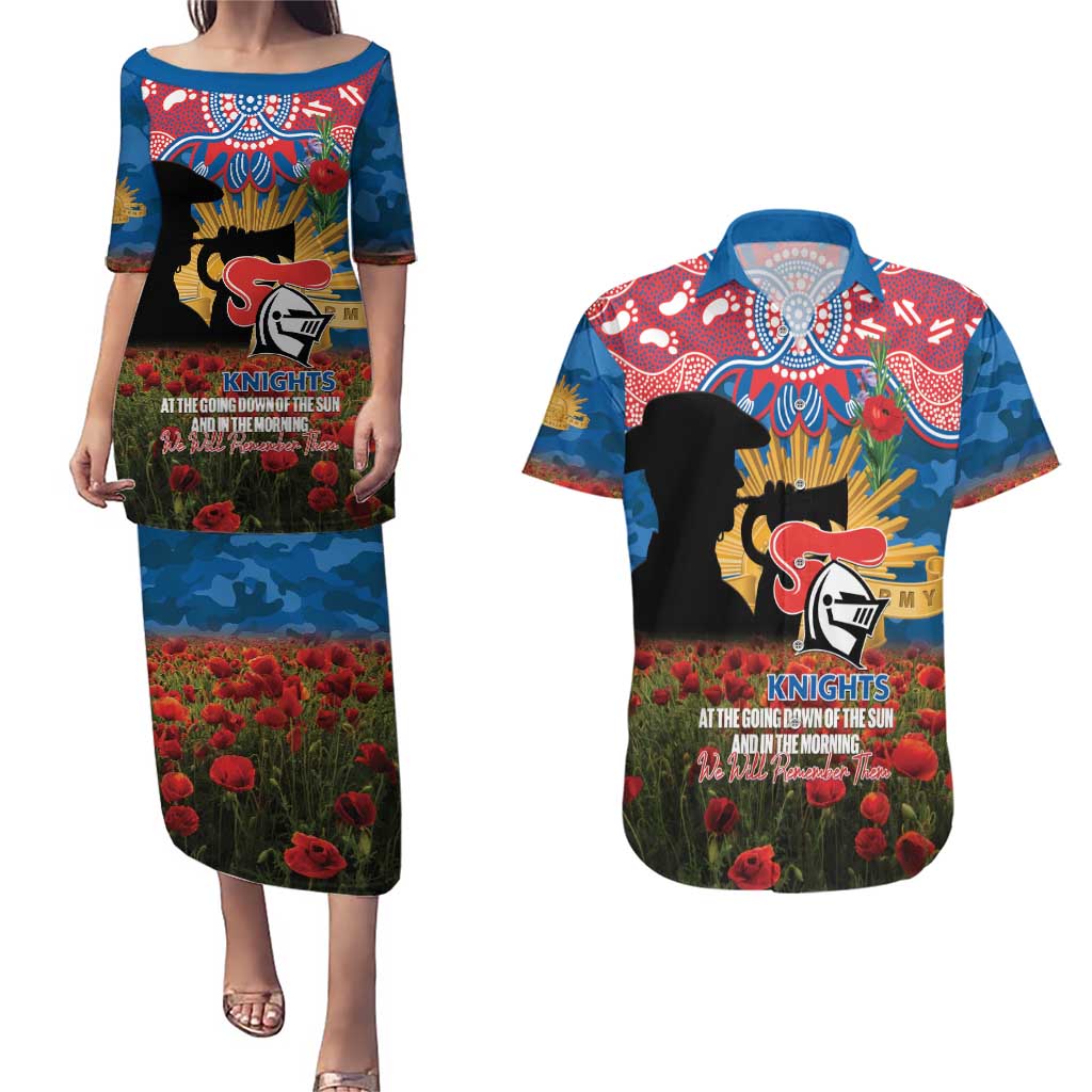 Personalised Knights Rugby ANZAC Day Couples Matching Puletasi and Hawaiian Shirt Last Post Poppy We Will Remember Them