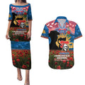 Personalised Knights Rugby ANZAC Day Couples Matching Puletasi and Hawaiian Shirt Last Post Poppy We Will Remember Them