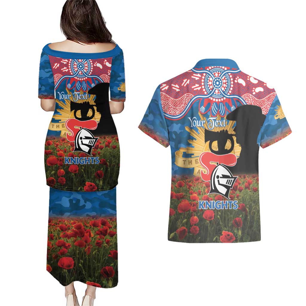 Personalised Knights Rugby ANZAC Day Couples Matching Puletasi and Hawaiian Shirt Last Post Poppy We Will Remember Them