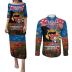 Personalised Knights Rugby ANZAC Day Couples Matching Puletasi and Long Sleeve Button Shirt Last Post Poppy We Will Remember Them