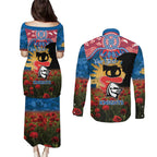 Personalised Knights Rugby ANZAC Day Couples Matching Puletasi and Long Sleeve Button Shirt Last Post Poppy We Will Remember Them