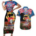 Personalised Knights Rugby ANZAC Day Couples Matching Short Sleeve Bodycon Dress and Hawaiian Shirt Last Post Poppy We Will Remember Them
