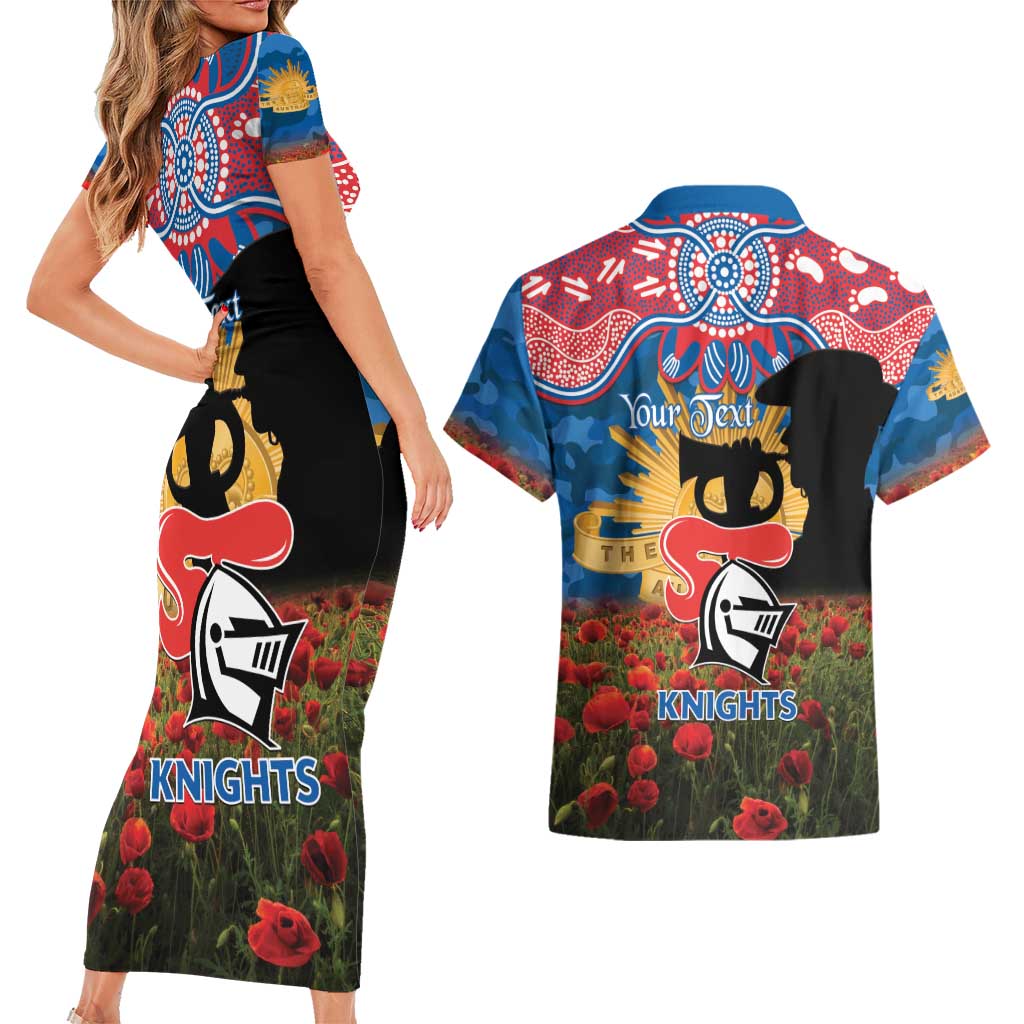 Personalised Knights Rugby ANZAC Day Couples Matching Short Sleeve Bodycon Dress and Hawaiian Shirt Last Post Poppy We Will Remember Them