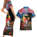 Personalised Knights Rugby ANZAC Day Couples Matching Short Sleeve Bodycon Dress and Hawaiian Shirt Last Post Poppy We Will Remember Them