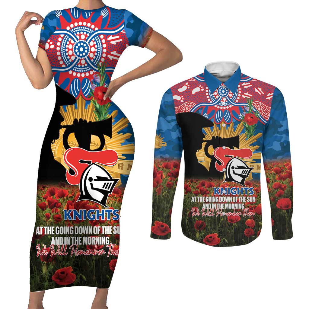 Personalised Knights Rugby ANZAC Day Couples Matching Short Sleeve Bodycon Dress and Long Sleeve Button Shirt Last Post Poppy We Will Remember Them