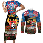 Personalised Knights Rugby ANZAC Day Couples Matching Short Sleeve Bodycon Dress and Long Sleeve Button Shirt Last Post Poppy We Will Remember Them