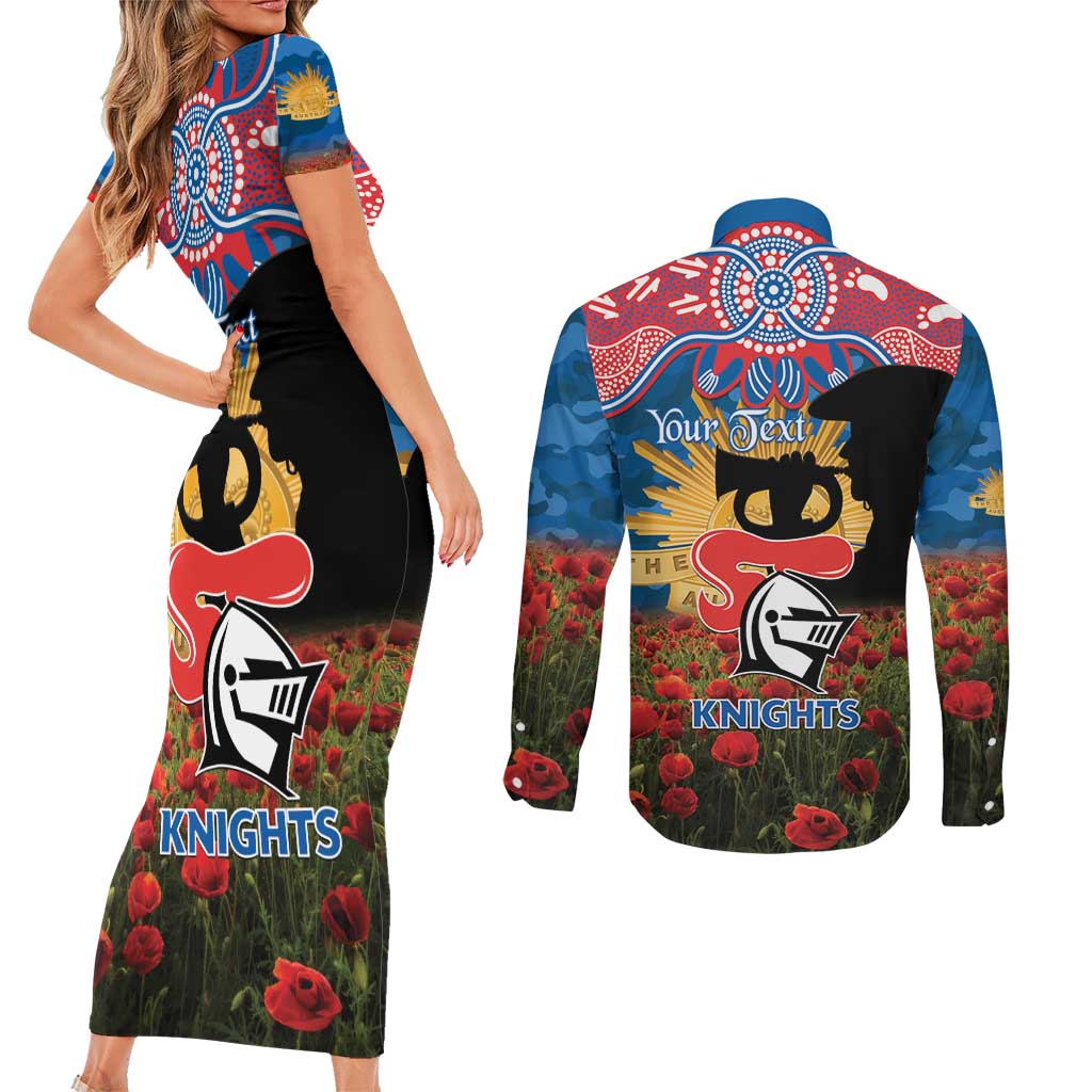 Personalised Knights Rugby ANZAC Day Couples Matching Short Sleeve Bodycon Dress and Long Sleeve Button Shirt Last Post Poppy We Will Remember Them