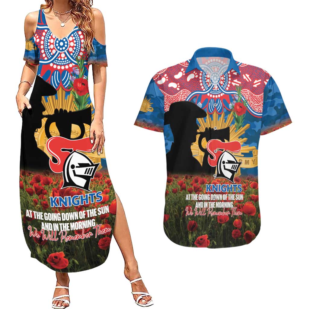 Personalised Knights Rugby ANZAC Day Couples Matching Summer Maxi Dress and Hawaiian Shirt Last Post Poppy We Will Remember Them