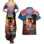 Personalised Knights Rugby ANZAC Day Couples Matching Summer Maxi Dress and Hawaiian Shirt Last Post Poppy We Will Remember Them